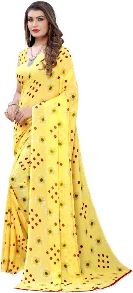 Maayro Georgette Printed Saree With Unstitched Blouse Piece ( Yellow ) Maayro Georgette Printed Saree With Unstitched Blouse Piece ( Yellow )