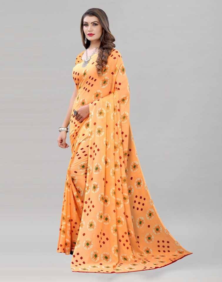     			Maayro Georgette Printed Saree With Unstitched Blouse Piece ( Orange )