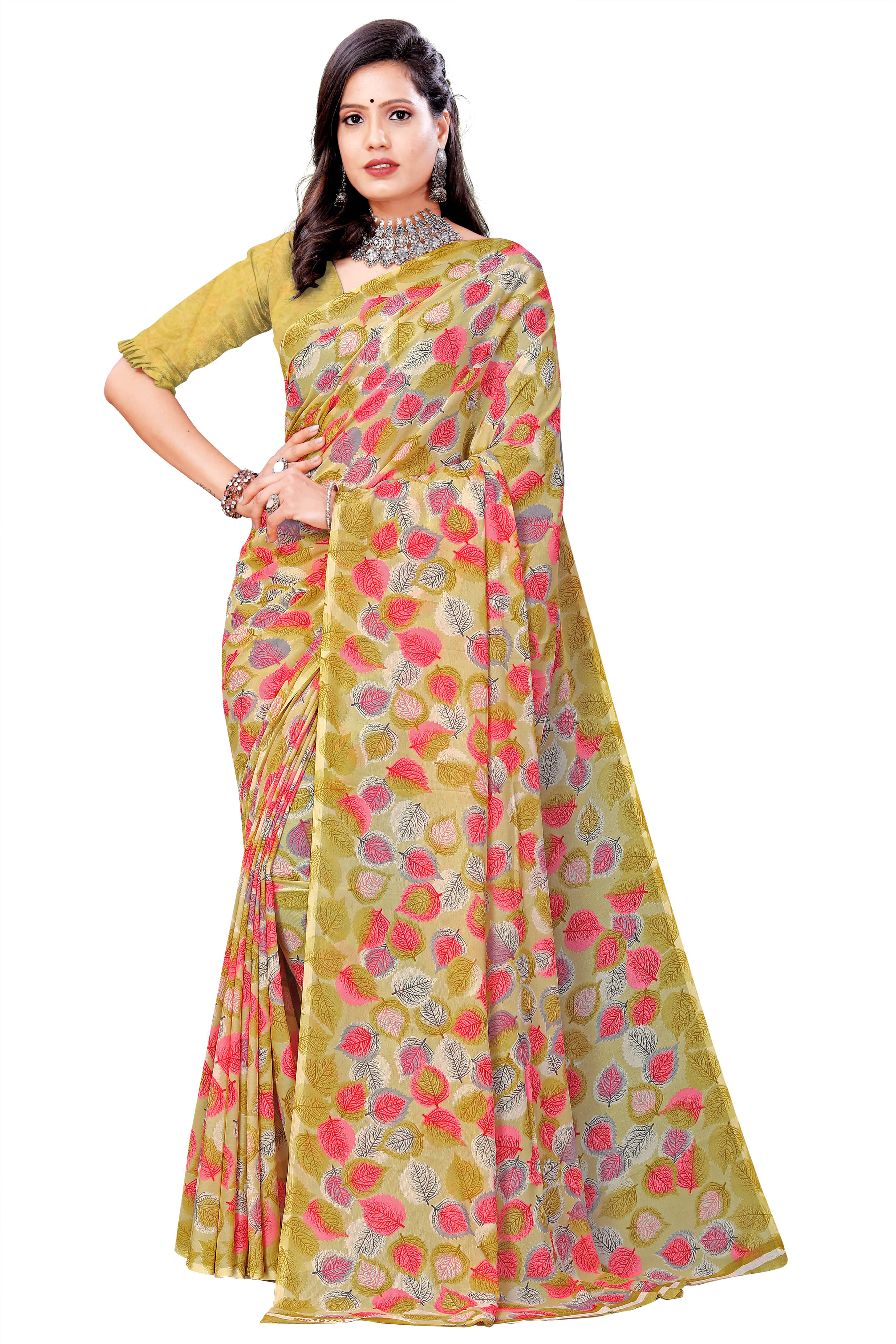 Maayro Georgette Printed Saree With Unstitched Blouse Piece ( Green ) Maayro Georgette Printed Saree With Unstitched Blouse Piece ( Green )