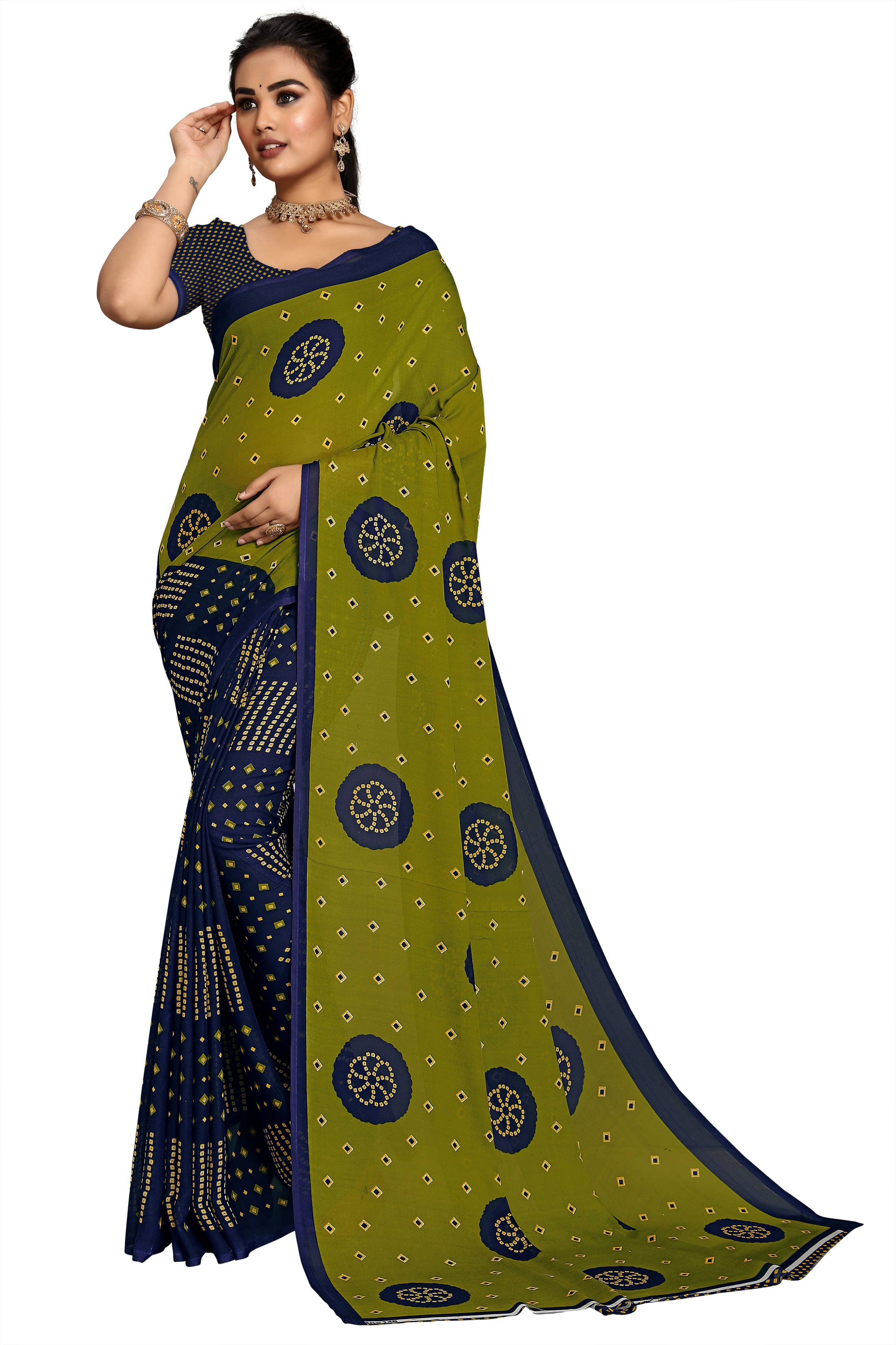 Maayro Georgette Printed Saree With Unstitched Blouse Piece ( Green ) Maayro Georgette Printed Saree With Unstitched Blouse Piece ( Green )