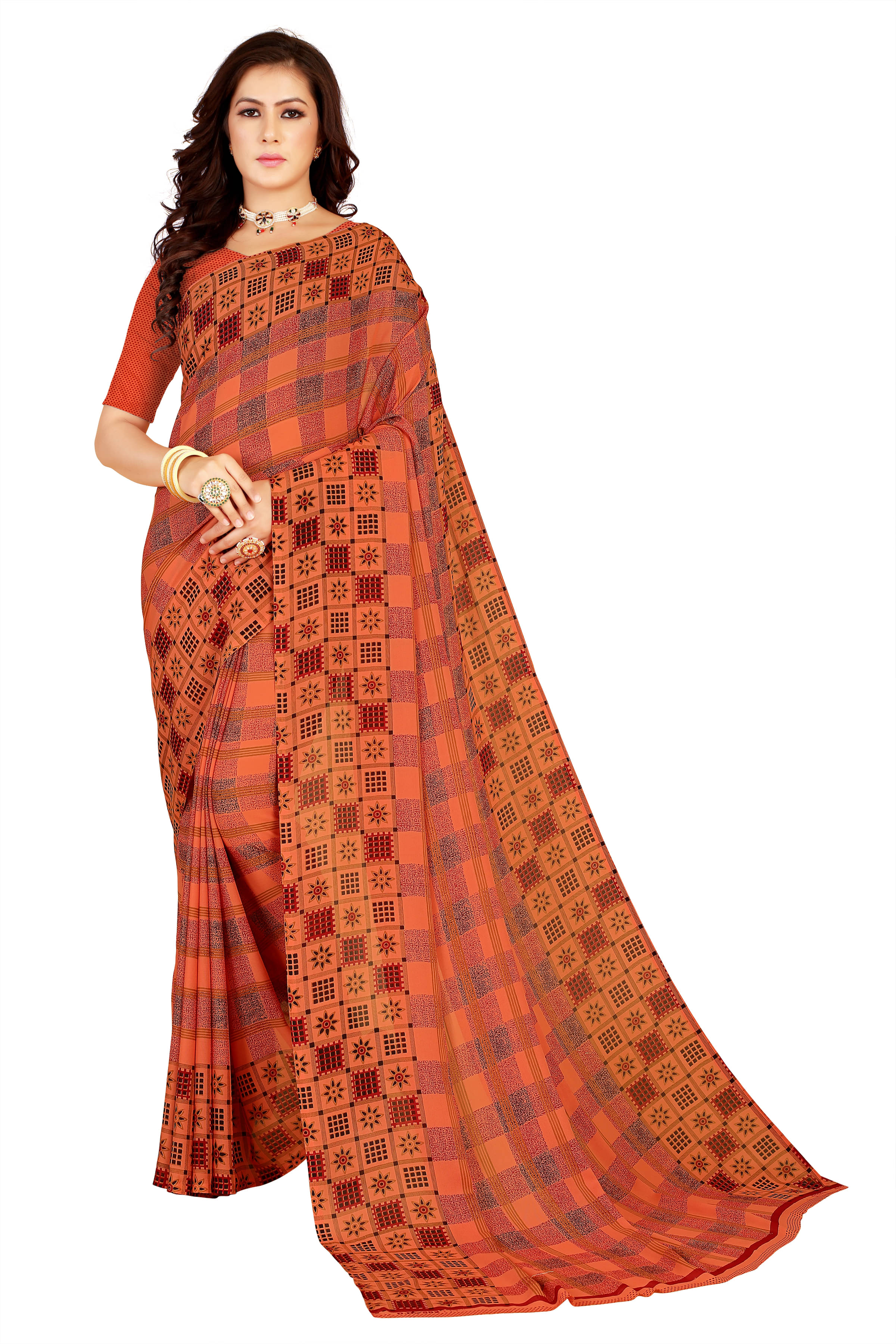     			Maayro Georgette Printed Saree With Unstitched Blouse Piece ( Multicolor )