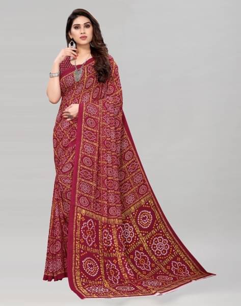 Maayro Georgette Printed Saree With Unstitched Blouse Piece ( Maroon ) Maayro Georgette Printed Saree With Unstitched Blouse Piece ( Maroon )