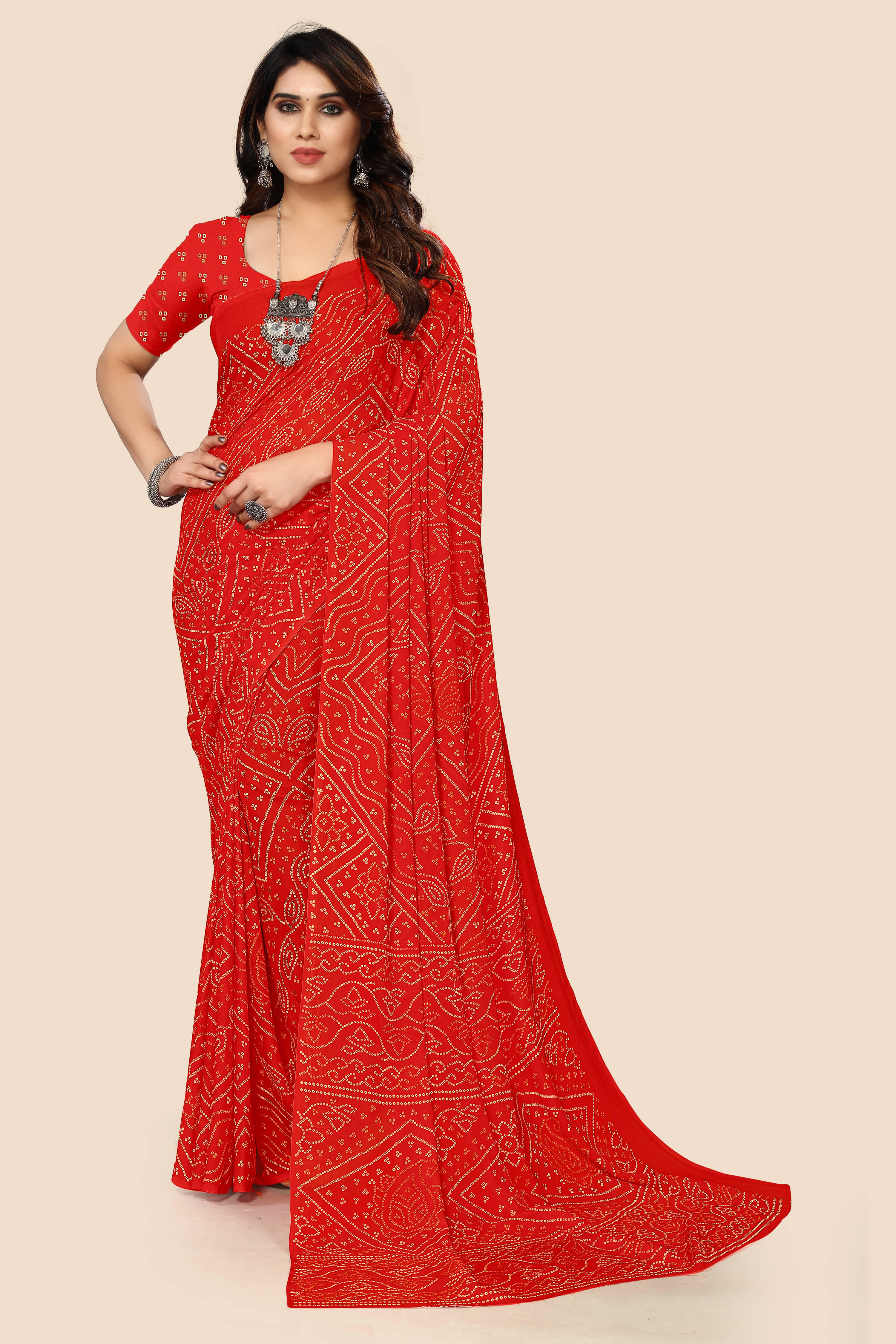 Maayro Georgette Printed Saree With Unstitched Blouse Piece ( Red ) Maayro Georgette Printed Saree With Unstitched Blouse Piece ( Red )