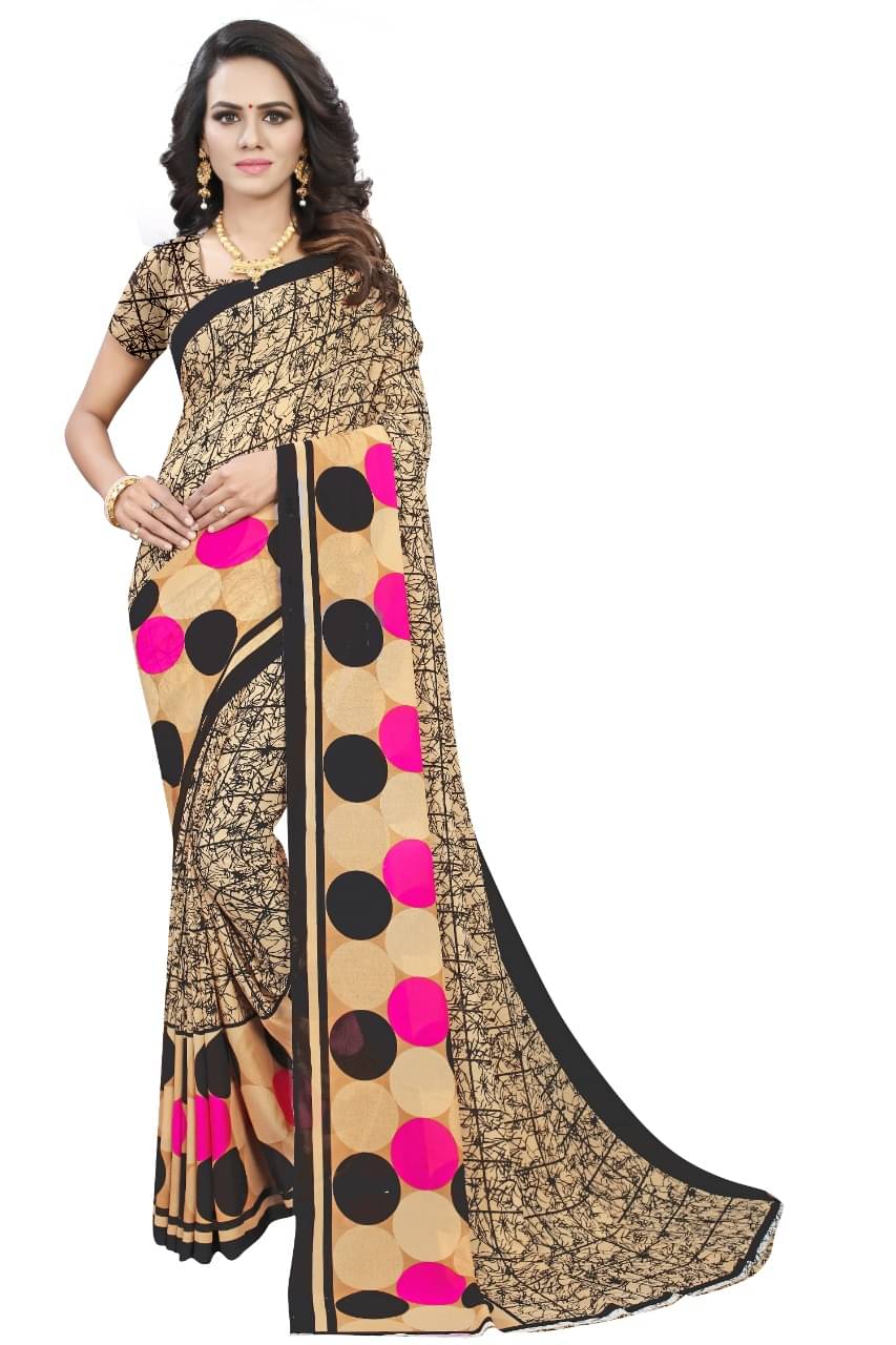 Maayro Georgette Printed Saree With Unstitched Blouse Piece ( Yellow )     			Maayro Georgette Printed Saree With Unstitched Blouse Piece ( Yellow )