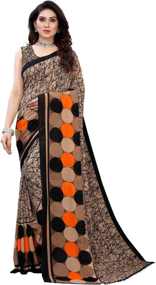 Maayro Georgette Printed Saree With Unstitched Blouse Piece ( Beige ) Maayro Georgette Printed Saree With Unstitched Blouse Piece ( Beige )
