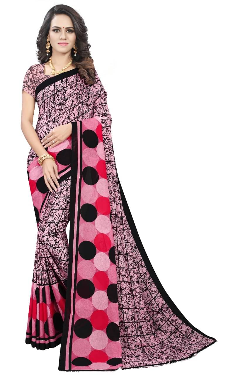 Maayro Georgette Printed Saree With Unstitched Blouse Piece ( Peach ) Maayro Georgette Printed Saree With Unstitched Blouse Piece ( Peach )