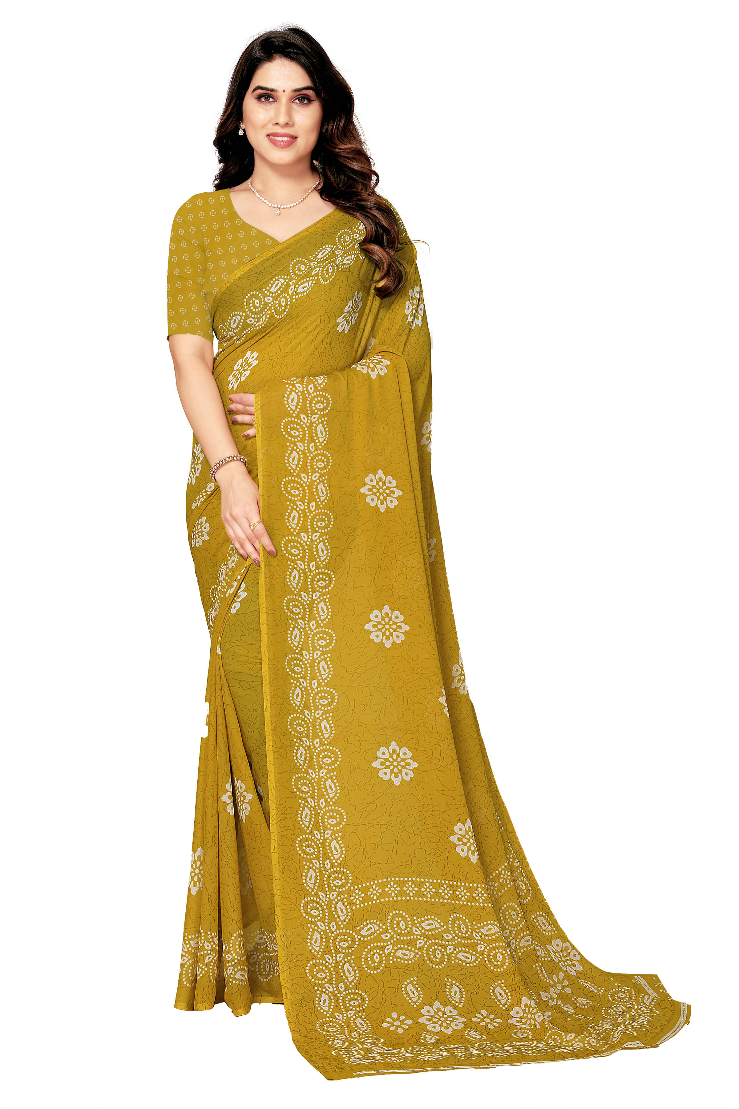 Maayro Georgette Printed Saree With Unstitched Blouse Piece ( Yellow ) Maayro Georgette Printed Saree With Unstitched Blouse Piece ( Yellow )