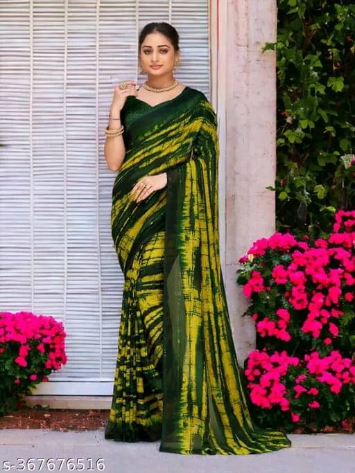 Maayro Georgette Printed Saree With Unstitched Blouse Piece ( Green ) Maayro Georgette Printed Saree With Unstitched Blouse Piece ( Green )