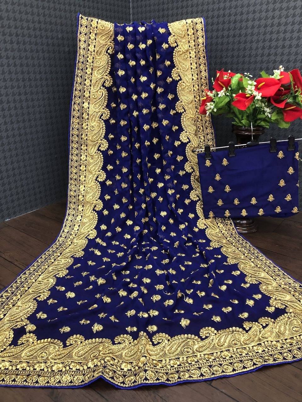 Maruti Traders Georgette Embroidered Saree With Unstitched Blouse Piece ( Blue ) Maruti Traders Georgette Embroidered Saree With Unstitched Blouse Piece ( Blue )