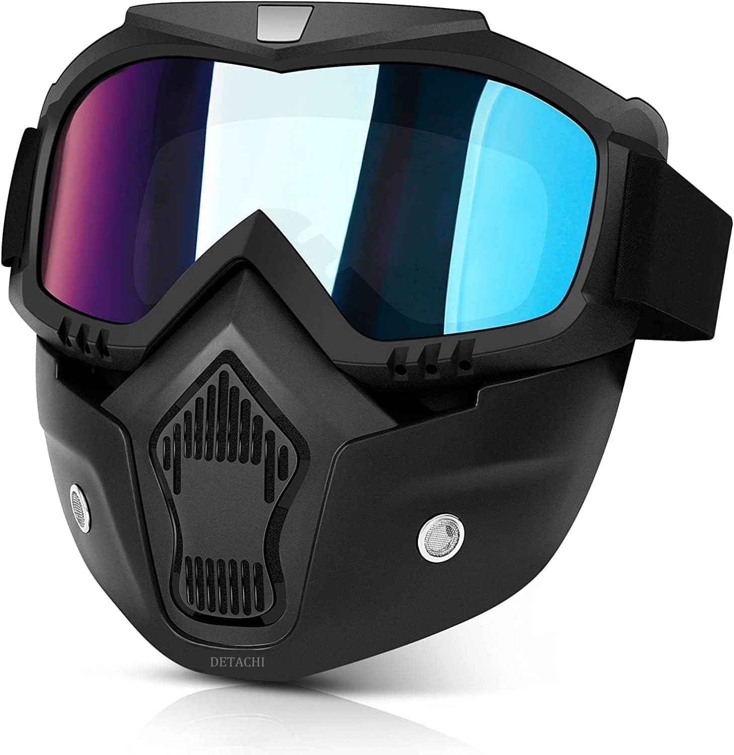     			Motorcycle Goggle mask Anti Scratch UV Protective Face Mask, Bike Riding Goggles Mask with Detachable Face Mask, Adjustable Elastic Strap Goggles Mask for Helmet - Rainbow Visor