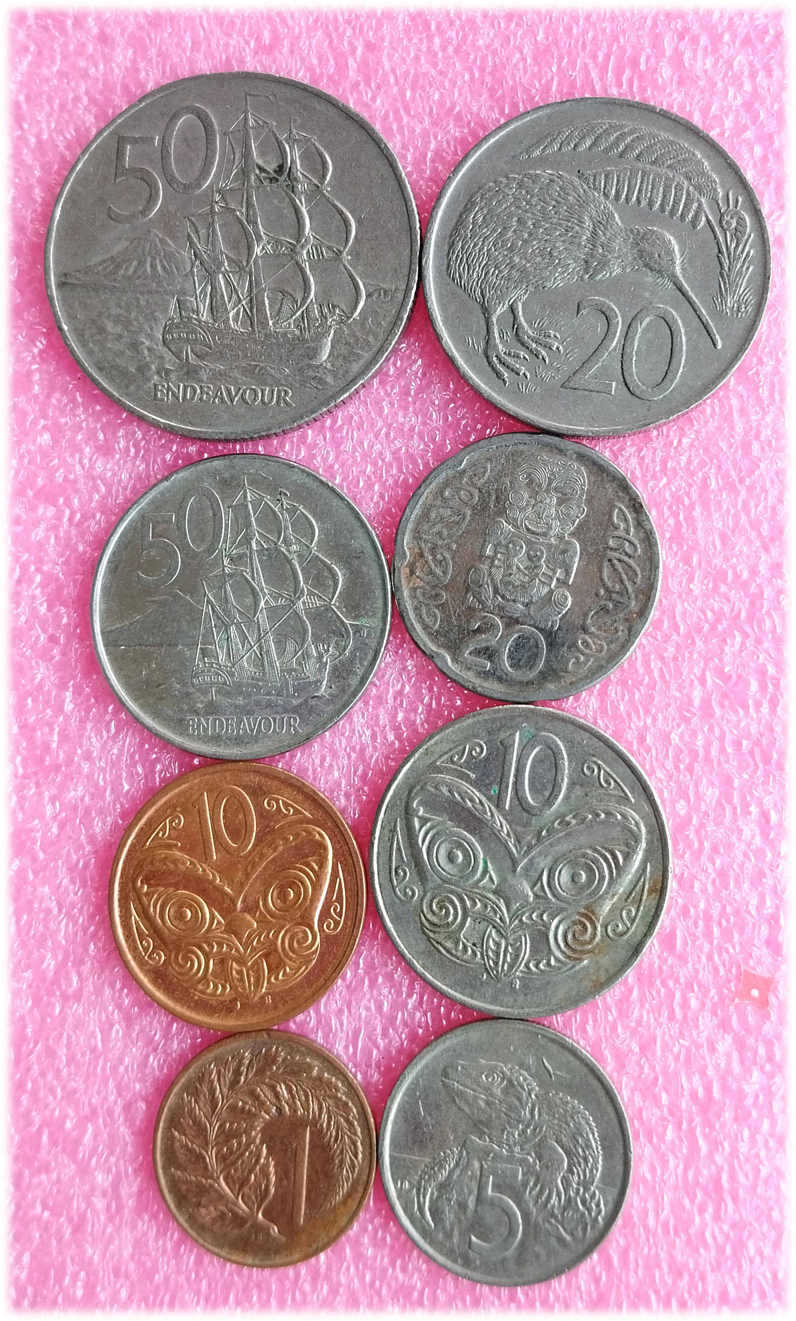     			NEW ZEALAND -  8 ALL DIFFERENT COINS SET ( including scarce and rare ones )