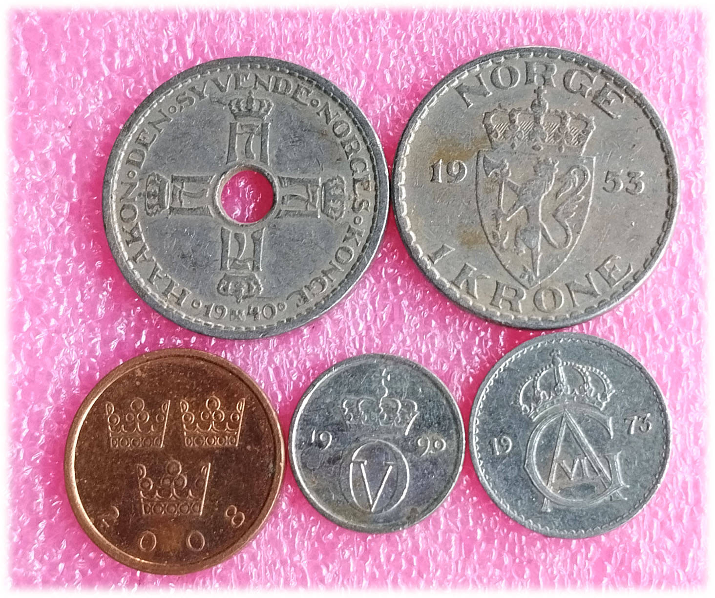     			NORWAY - 5 ALL DIFFERENT COINS SET ( including scarce and rare ones )