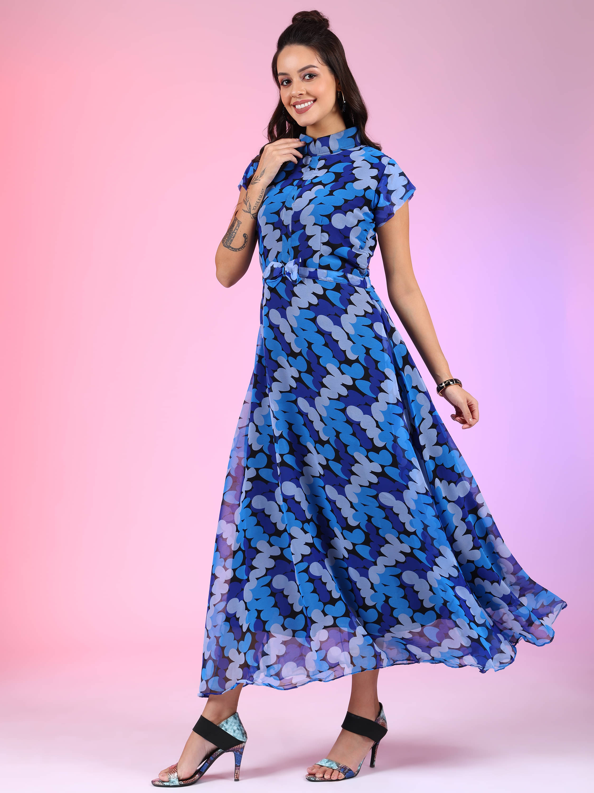 Raiyani enterprise Women's Georgette Solid Fit & Flare Dress ( Light Blue ) Raiyani enterprise Women's Georgette Solid Fit & Flare Dress ( Light Blue )