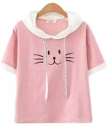     			Rebound Women Cotton Blend Printed Regular Hooded T-Shirt ( Pink )