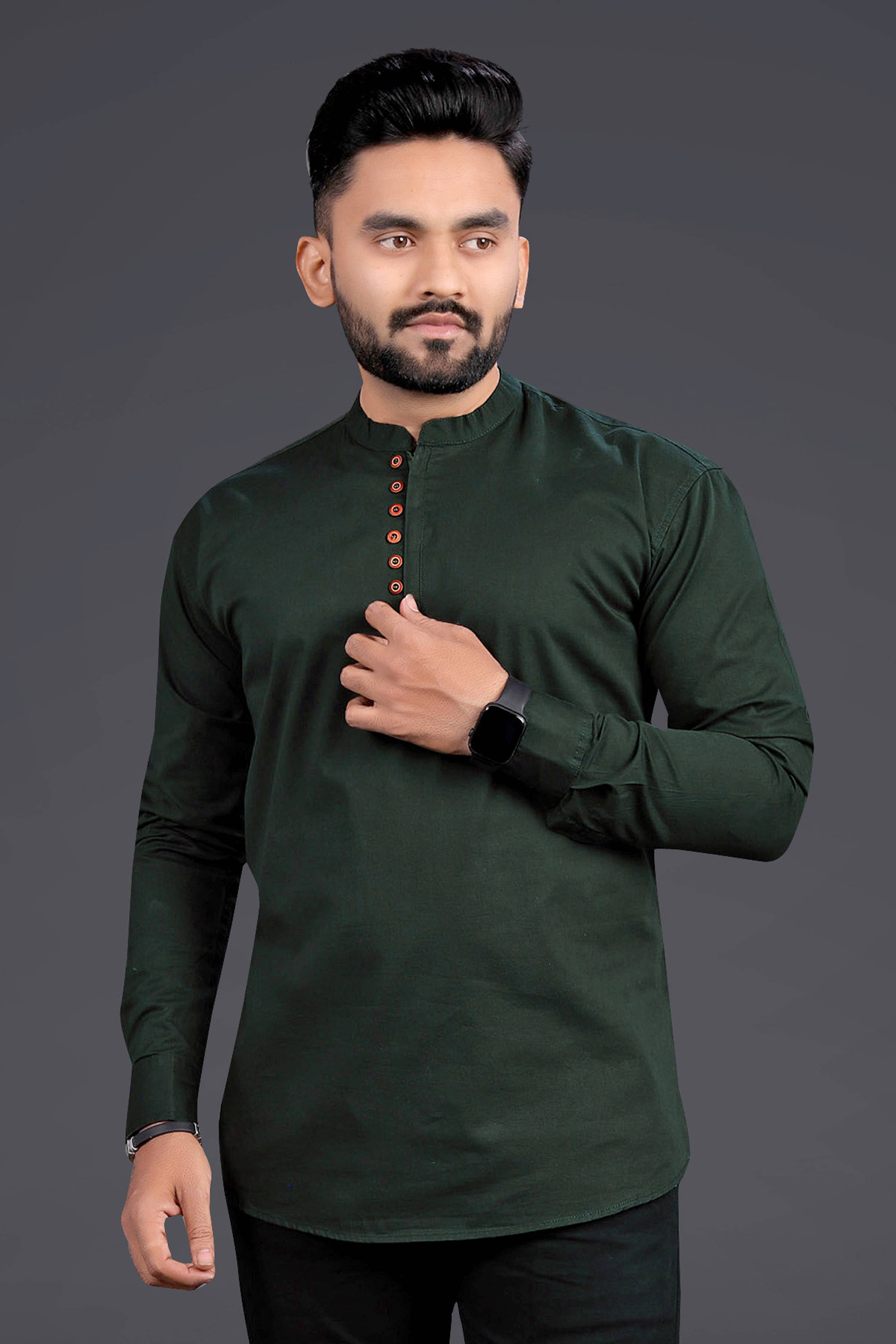 SOPANI Dark Green Cotton Blend Men's Shirt Style Kurta ( Pack of 1 )     			SOPANI Dark Green Cotton Blend Men's Shirt Style Kurta ( Pack of 1 )