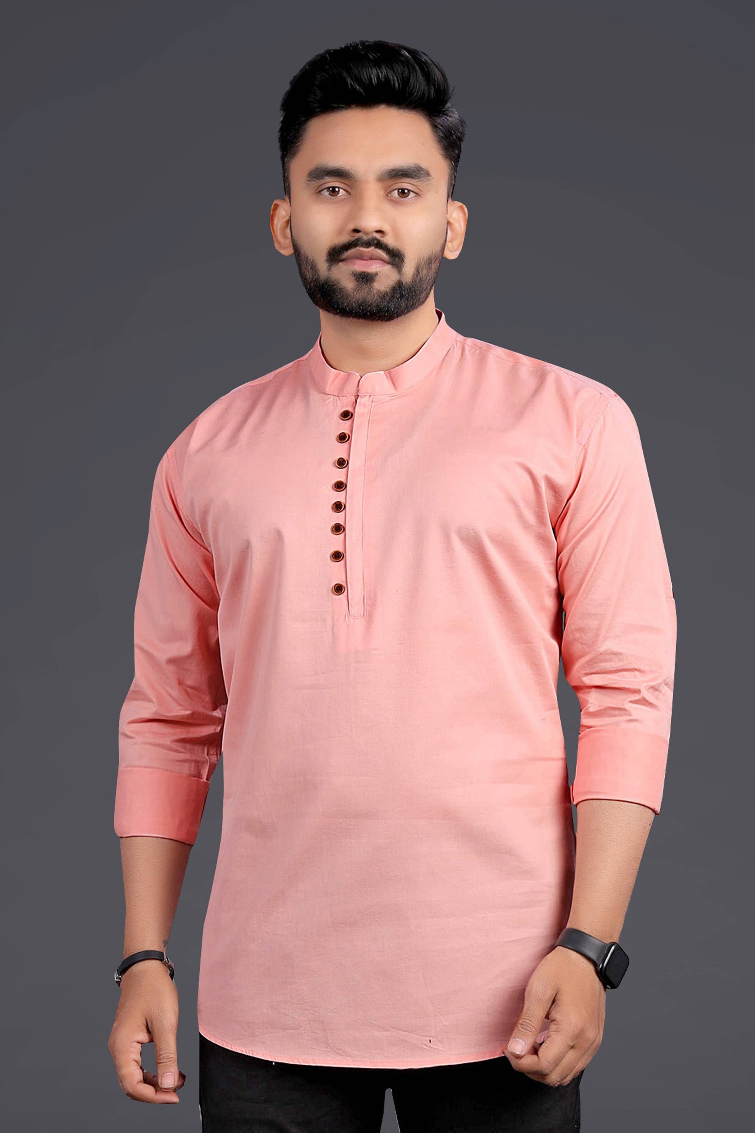SOPANI Pink Cotton Blend Men's Shirt Style Kurta ( Pack of 1 ) SOPANI Pink Cotton Blend Men's Shirt Style Kurta ( Pack of 1 )