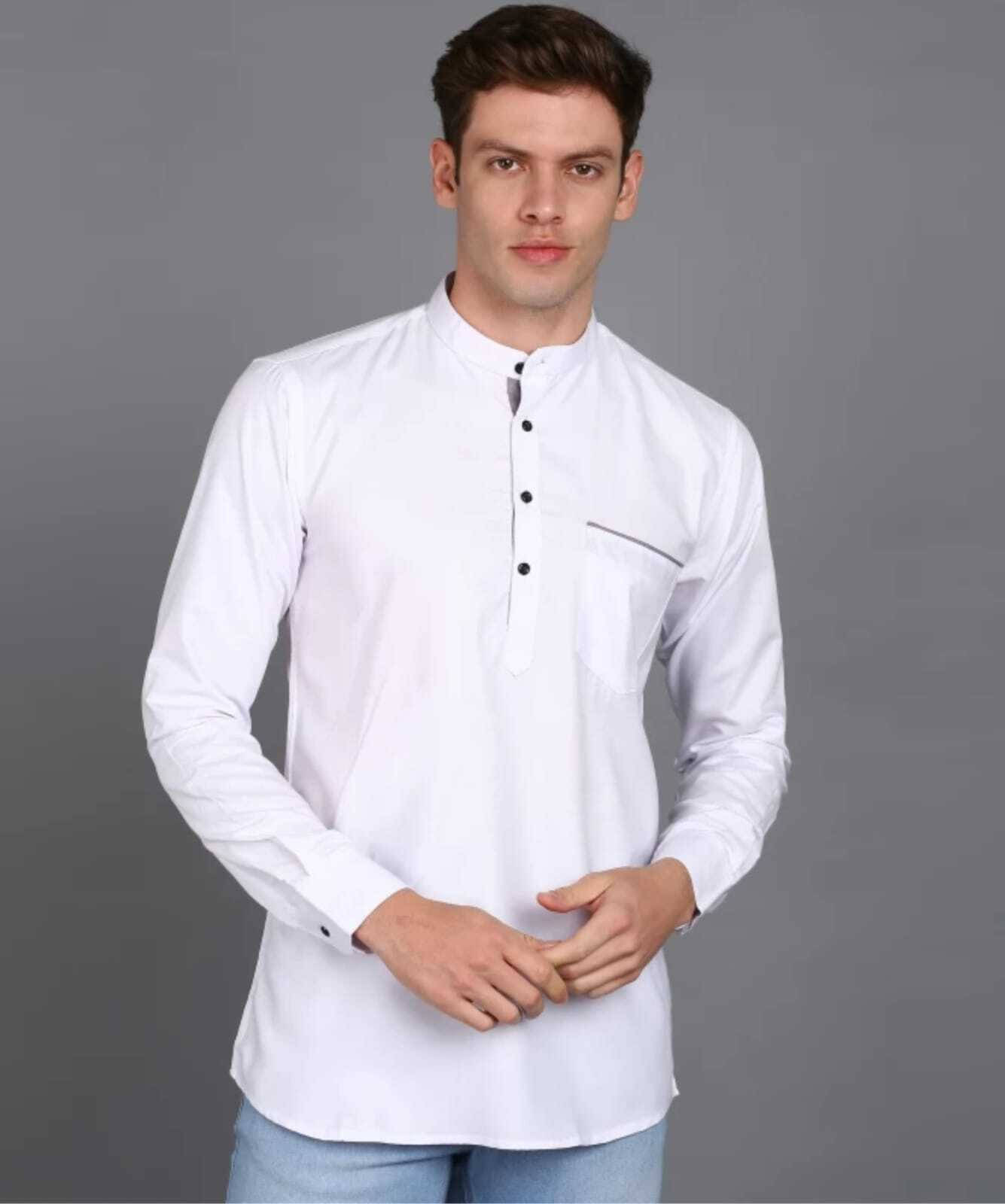 SOPANI White Cotton Blend Men's Shirt Style Kurta ( Pack of 1 ) SOPANI White Cotton Blend Men's Shirt Style Kurta ( Pack of 1 )