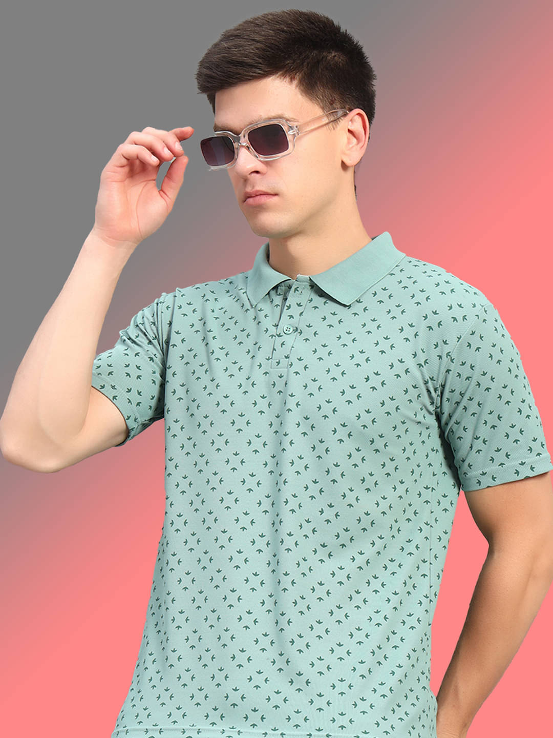 THE CASUALS Men Cotton Blend Regular Fit Printed Polo T Shirt ( Sea Green ) THE CASUALS Men Cotton Blend Regular Fit Printed Polo T Shirt ( Sea Green )