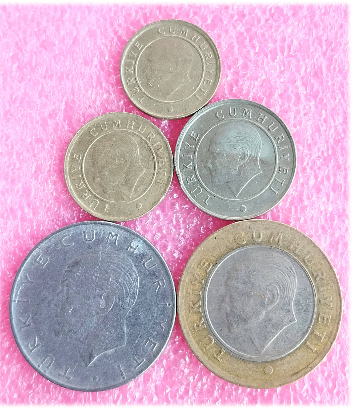     			TURKEY - 5 ALL DIFFERENT COINS SET ( including scarce and rare ones )