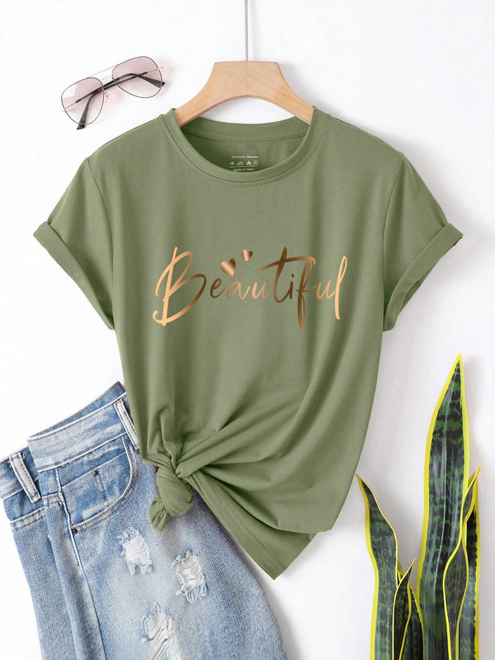 VIOUR Women Cotton Printed Oversized Round Neck T-Shirt ( Mint Green )