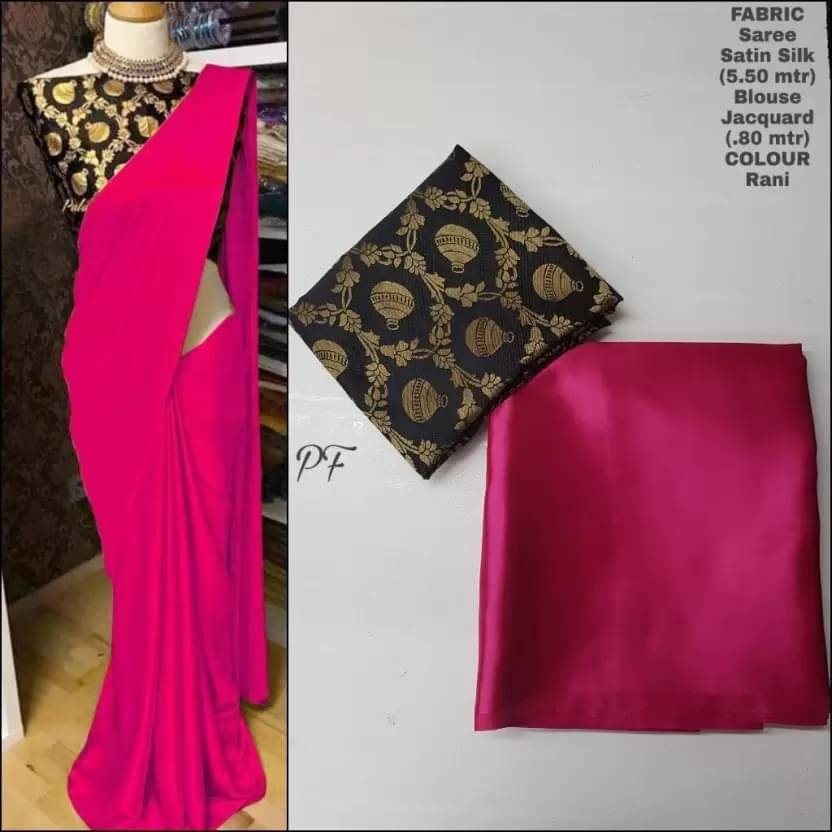 Vkaran Satin Solid Saree With Unstitched Blouse Piece ( Pink ) Vkaran Satin Solid Saree With Unstitched Blouse Piece ( Pink )