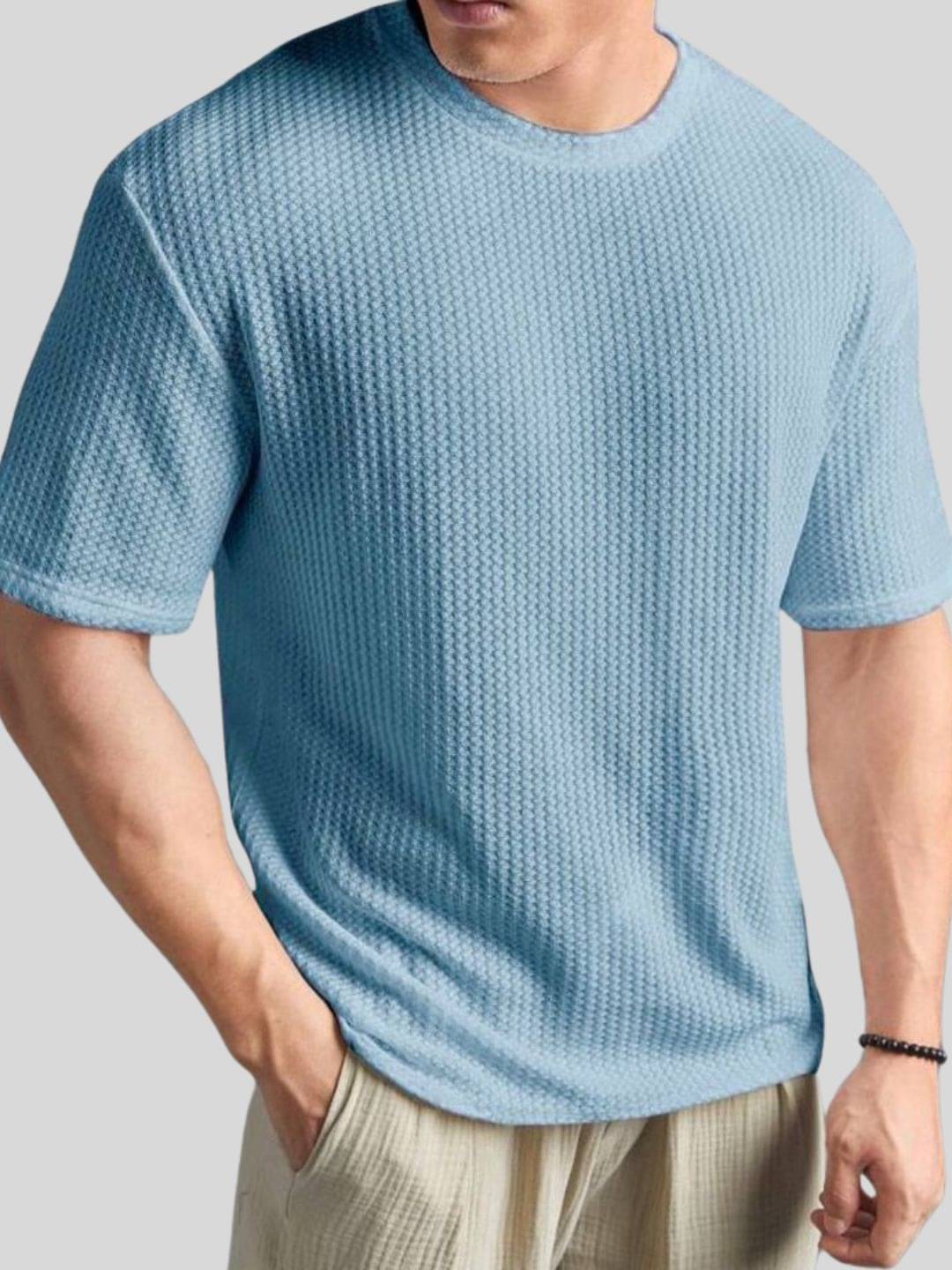 WAY TO TRENDY Men Cotton Blend Oversized Fit Self Design T-Shirt ( Blue ) WAY TO TRENDY Men Cotton Blend Oversized Fit Self Design T-Shirt ( Blue )