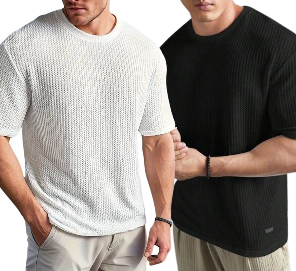 WAY TO TRENDY Men Cotton Blend Oversized Fit Self Design T-Shirt ( Black )     			WAY TO TRENDY Men Cotton Blend Oversized Fit Self Design T-Shirt ( Black )