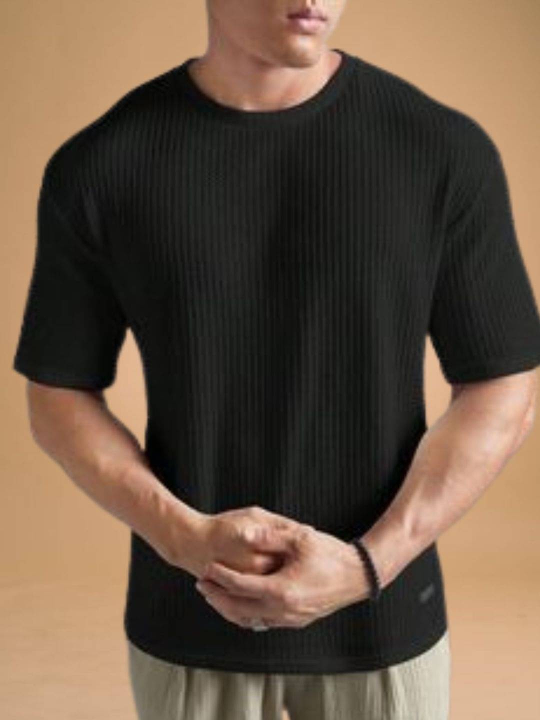 WAY TO TRENDY Men Cotton Blend Oversized Fit Self Design T-Shirt ( Black ) WAY TO TRENDY Men Cotton Blend Oversized Fit Self Design T-Shirt ( Black )