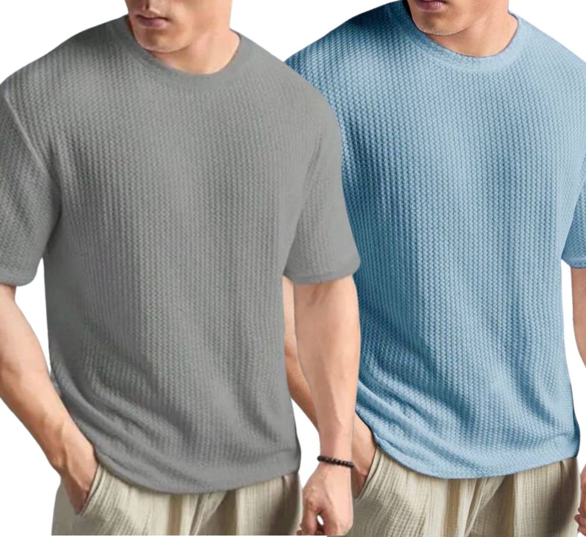     			WAY TO TRENDY Men Cotton Blend Oversized Fit Self Design T-Shirt ( Blue )