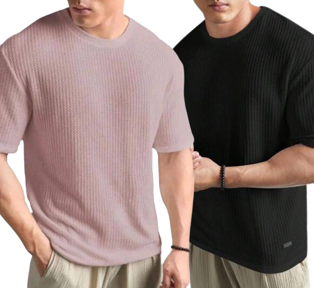 WAY TO TRENDY Men Cotton Blend Oversized Fit Self Design T-Shirt ( Black ) WAY TO TRENDY Men Cotton Blend Oversized Fit Self Design T-Shirt ( Black )