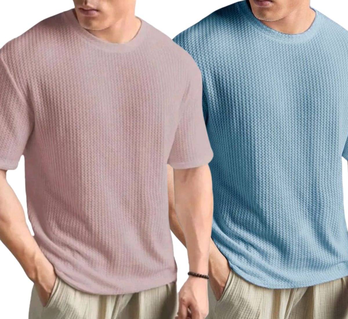 WAY TO TRENDY Men Cotton Blend Oversized Fit Self Design T-Shirt ( Blue ) WAY TO TRENDY Men Cotton Blend Oversized Fit Self Design T-Shirt ( Blue )