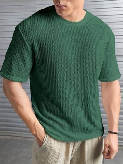     			WAY TO TRENDY Men Cotton Blend Oversized Fit Self Design T-Shirt ( Green )