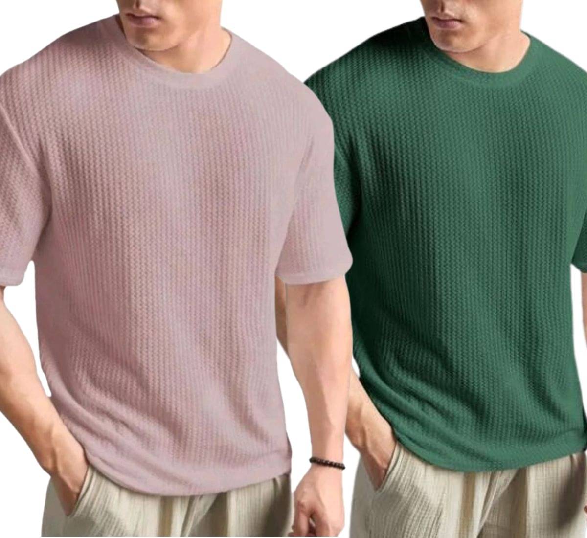     			WAY TO TRENDY Men Cotton Blend Oversized Fit Self Design T-Shirt ( Green )