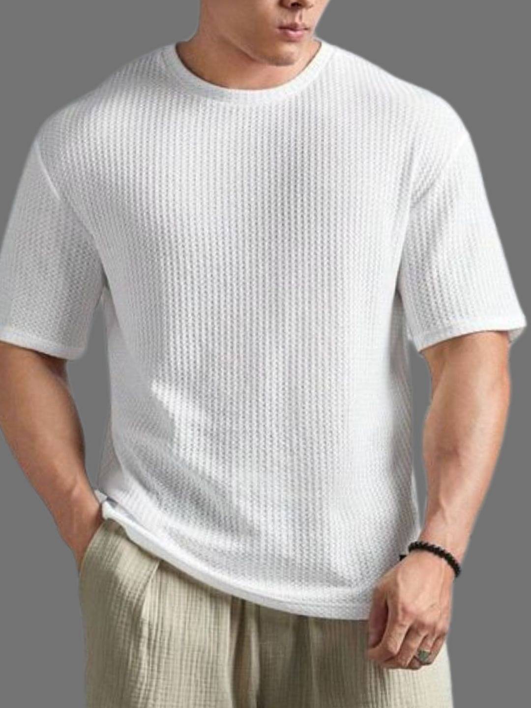     			WAY TO TRENDY Men Cotton Blend Oversized Fit Self Design T-Shirt ( White )
