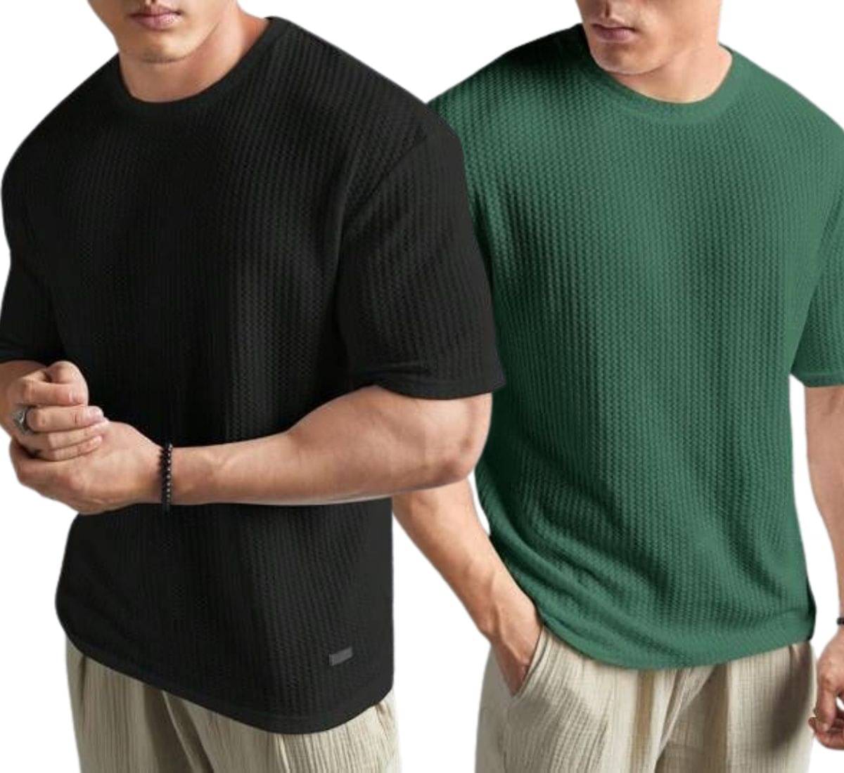 WAY TO TRENDY Men Cotton Blend Oversized Fit Self Design T-Shirt ( Green ) WAY TO TRENDY Men Cotton Blend Oversized Fit Self Design T-Shirt ( Green )
