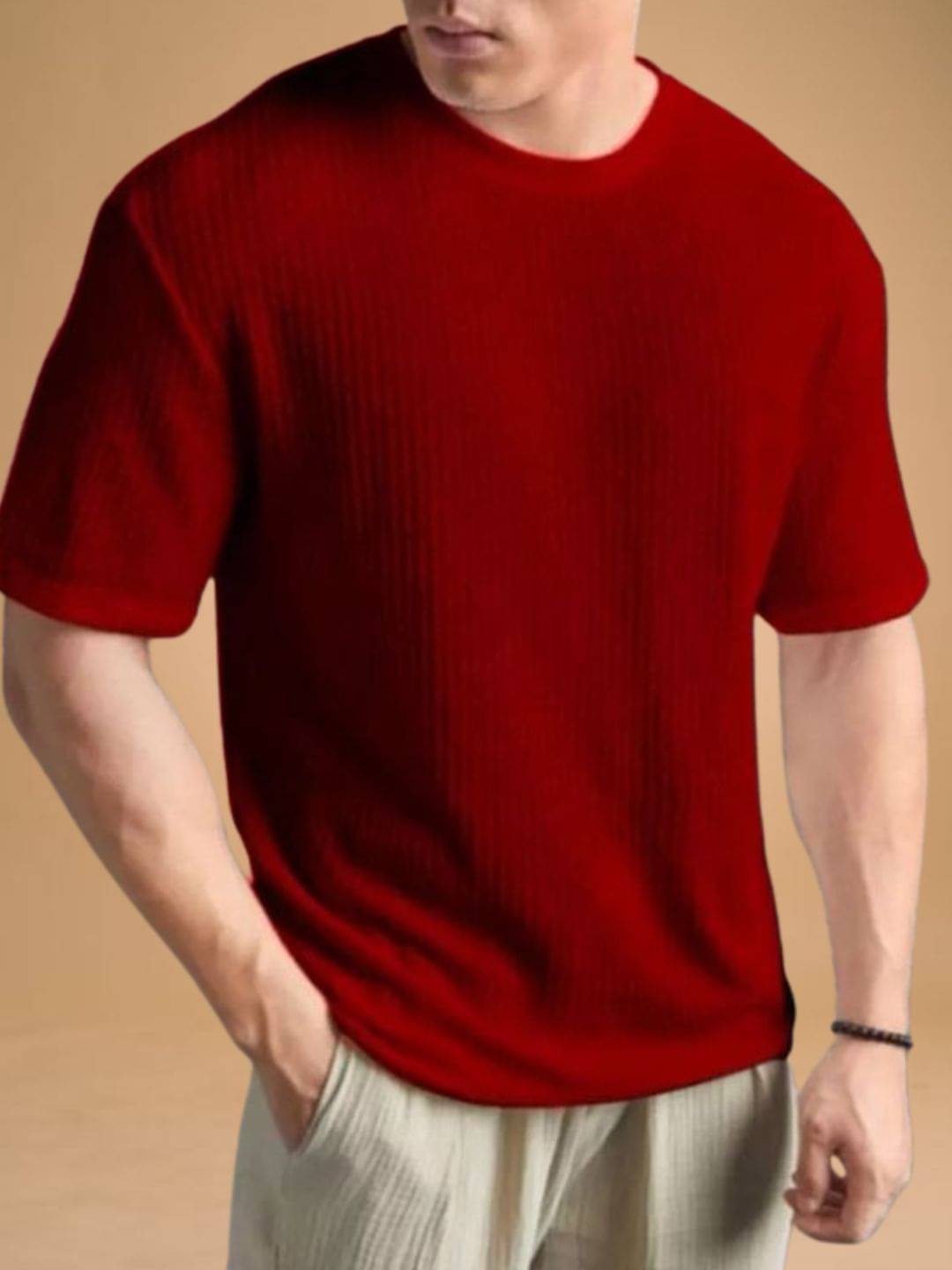 WAY TO TRENDY Men Cotton Blend Oversized Fit Self Design T-Shirt ( Maroon ) WAY TO TRENDY Men Cotton Blend Oversized Fit Self Design T-Shirt ( Maroon )