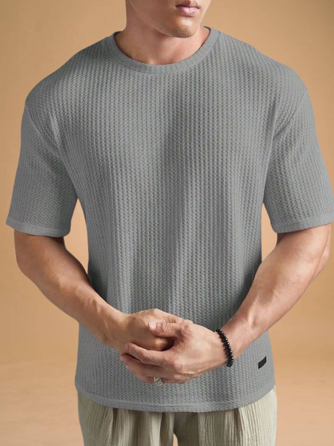     			WAY TO TRENDY Men Cotton Blend Oversized Fit Self Design T-Shirt ( Grey )