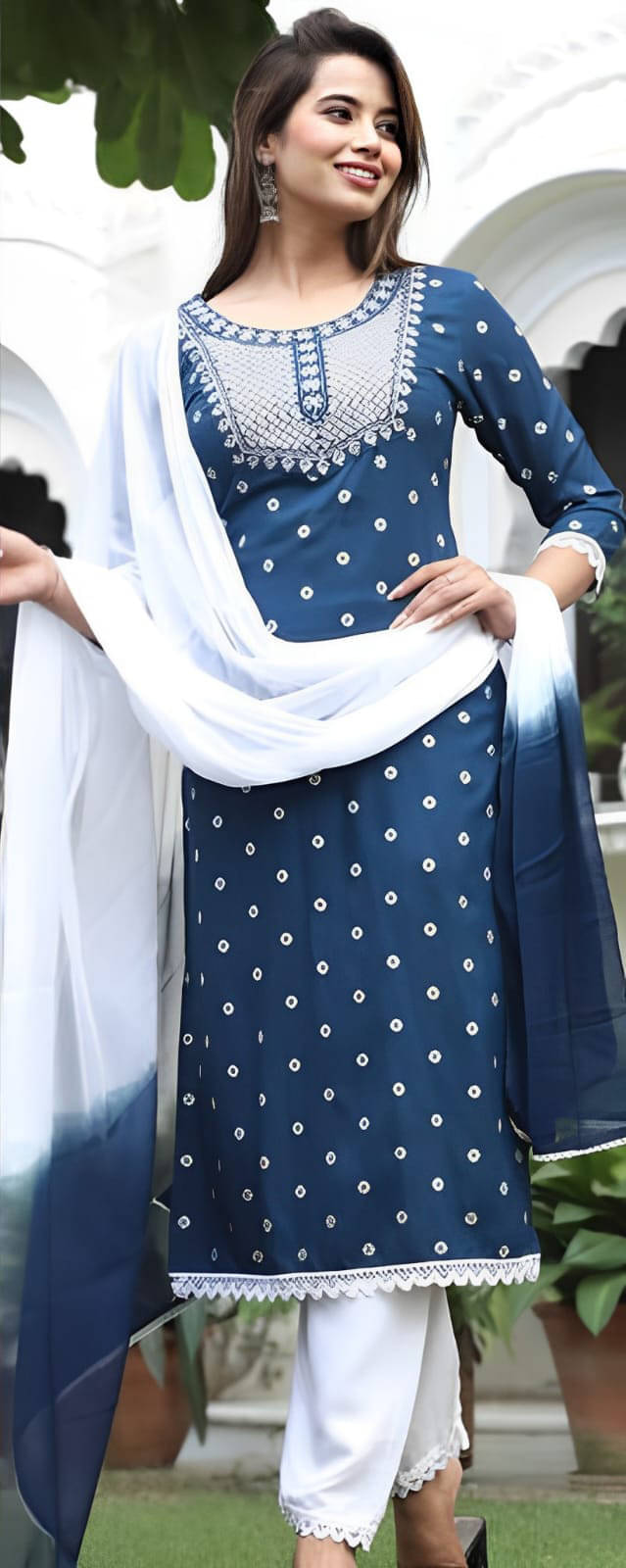     			anushansa Women Viscose Embroidered Straight Kurti With Pants ( Blue )
