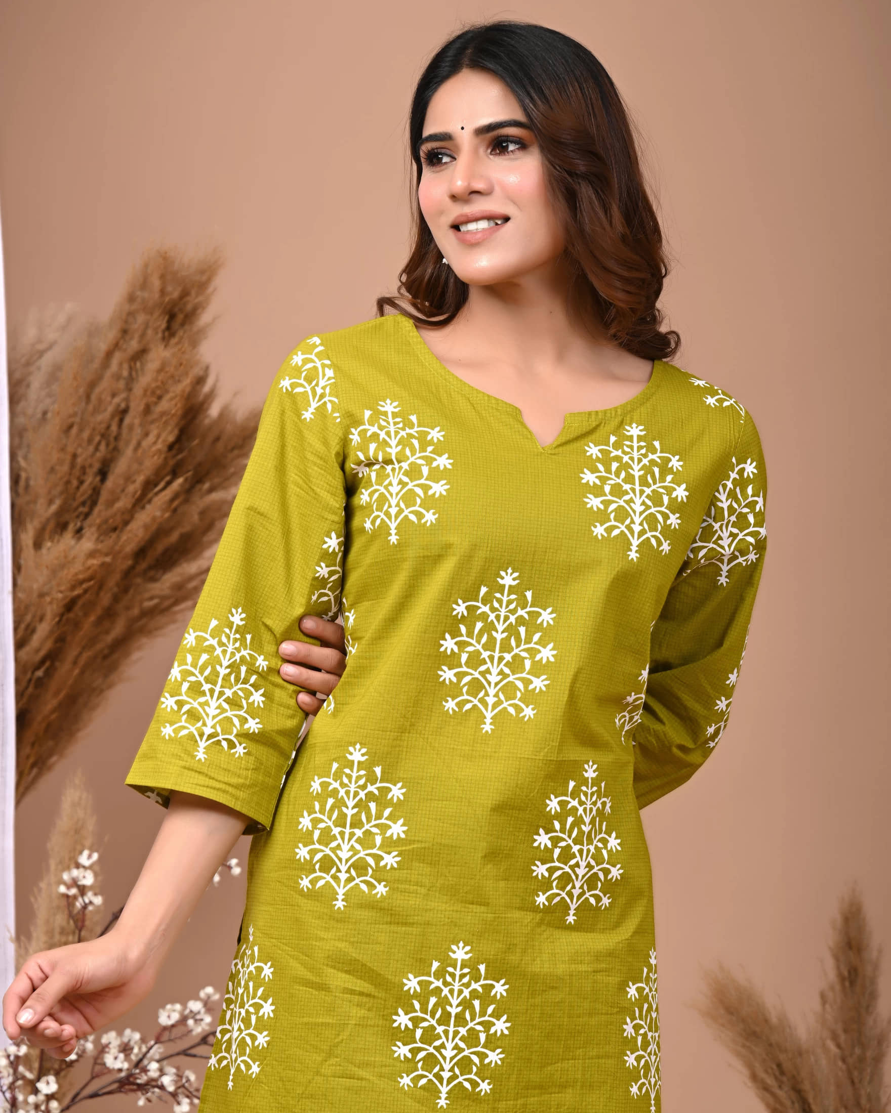 anushansa Women's Cotton Blend Printed Straight Kurti - ( Green ) - Kurtis, Tunics | Buy online on ZillyBuy