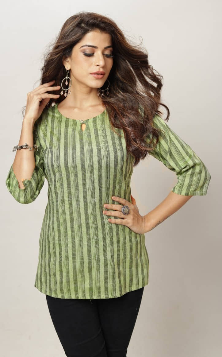 anushansa Women's Cotton Blend Printed Straight Kurti - ( Green ) - Kurtis, Tunics | Buy online on ZillyBuy