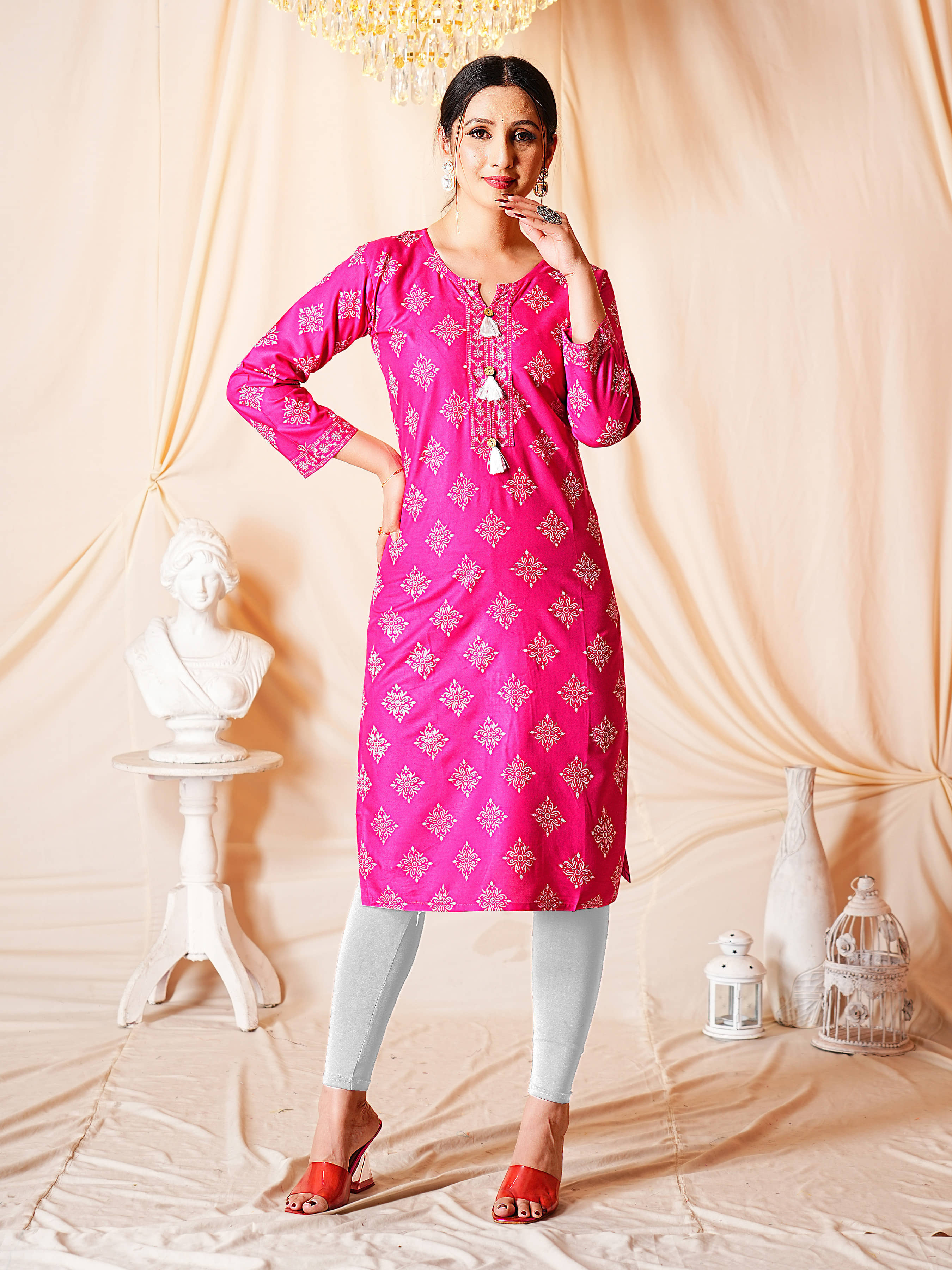 anushansa Women's Viscose Rayon Printed A-line Kurti - ( Multicolor2 ) - Kurtis, Tunics | Buy online on ZillyBuy