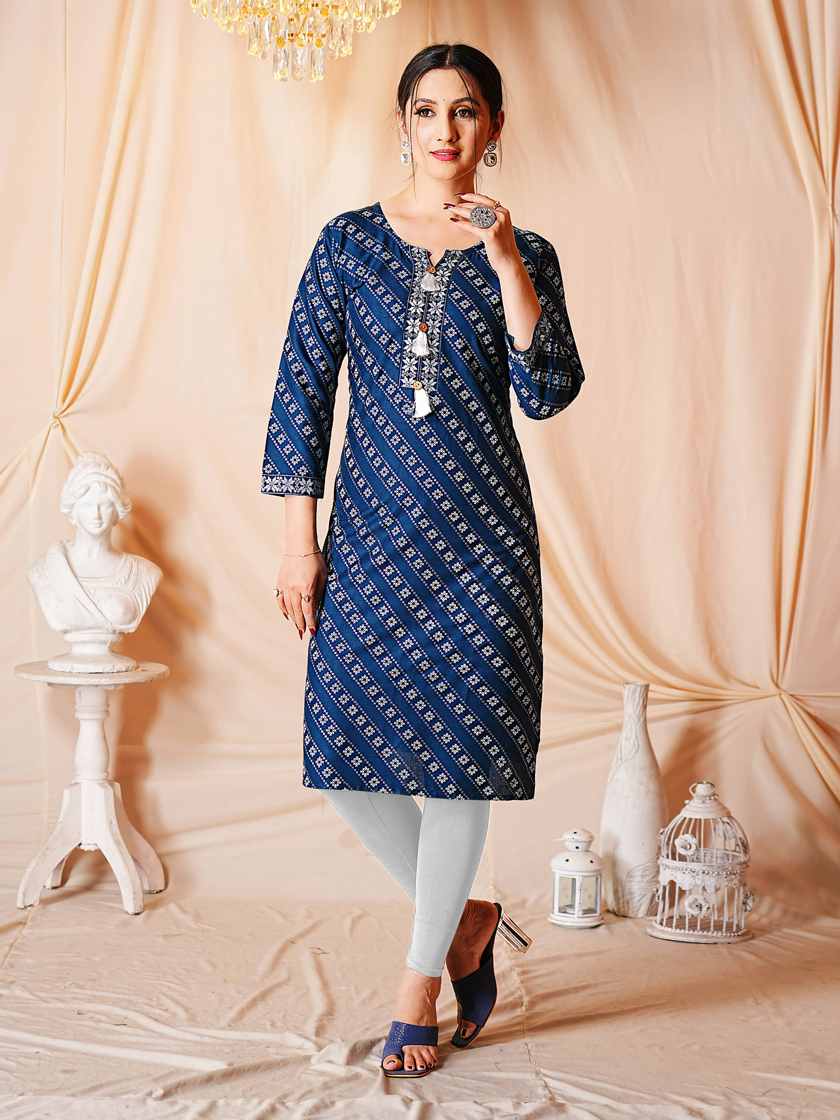 anushansa Women's Viscose Rayon Printed A-line Kurti - ( Blue ) - Kurtis, Tunics | Buy online on ZillyBuy