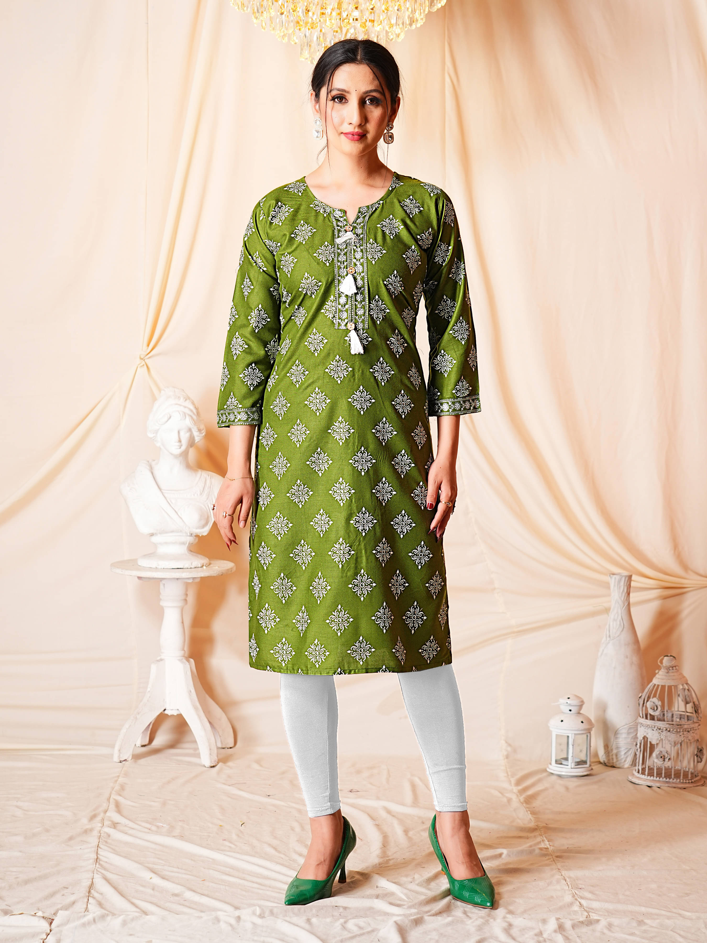     			anushansa Women's Viscose Rayon Printed A-line Kurti - ( Light Green )