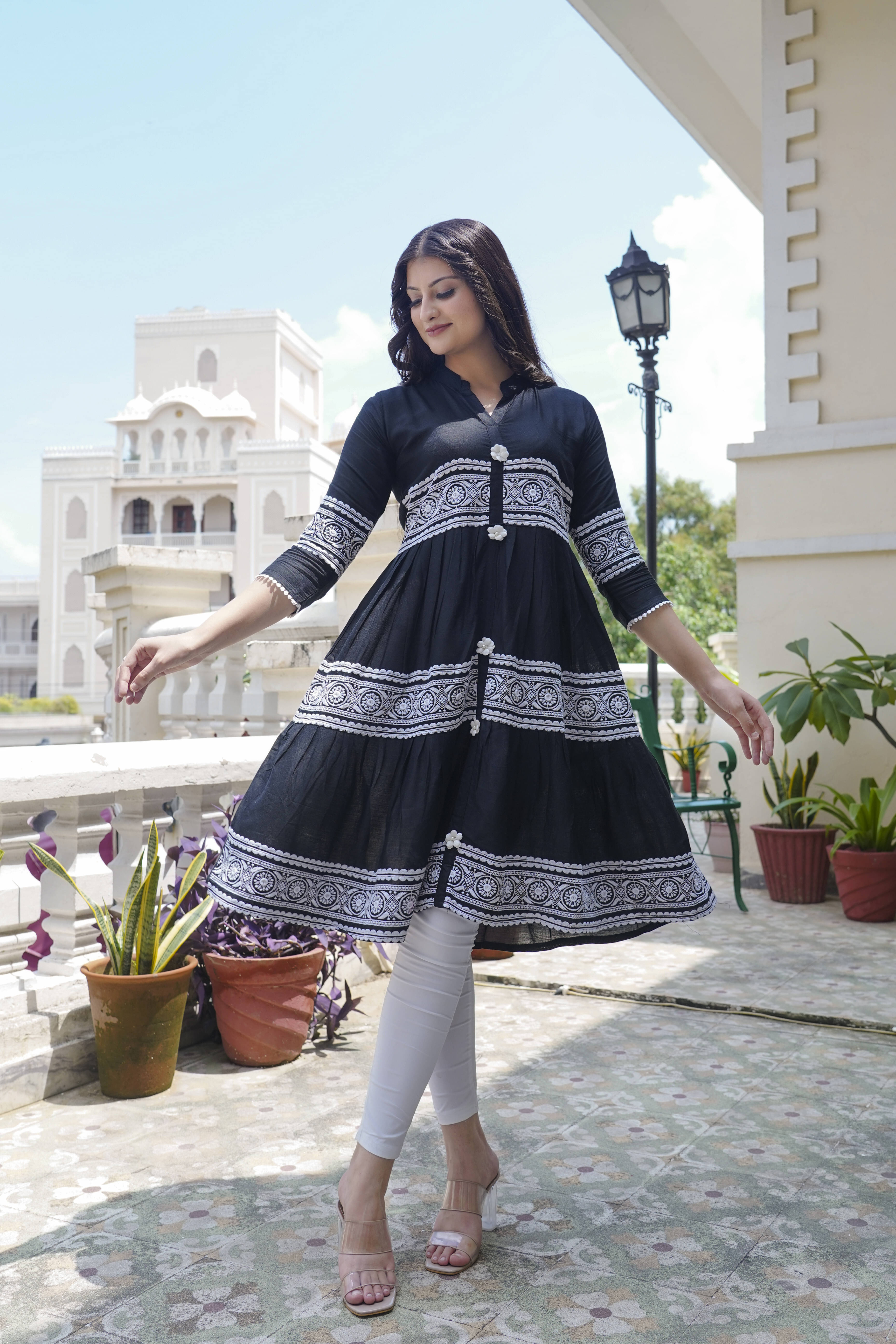 anushansa Women's Viscose Rayon Embroidered Anarkali Kurti - ( Black ) anushansa Women's Viscose Rayon Embroidered Anarkali Kurti - ( Black )