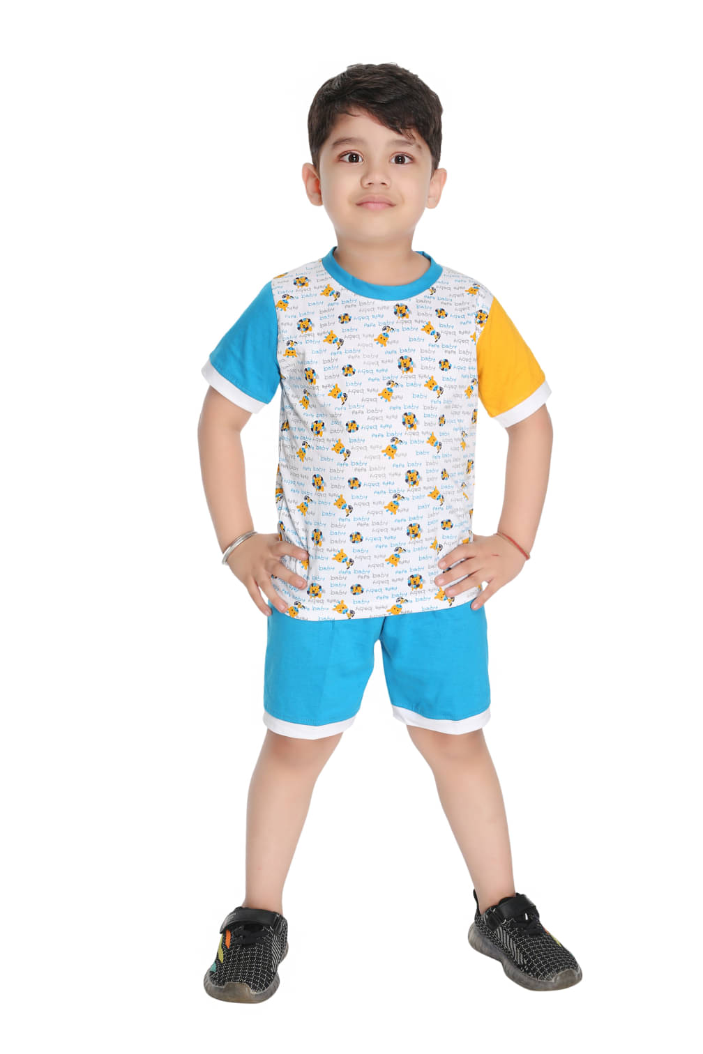 s muktar garments Pack of 1 Baby Boys Cotton Blend T-Shirt & Shorts Set ( Multicolor ) s muktar garments Pack of 1 Baby Boys Cotton Blend T-Shirt & Shorts Set ( Multicolor )