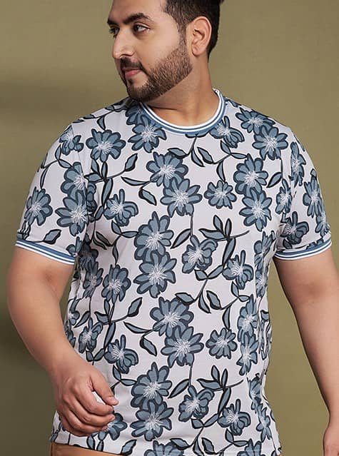 AUSTIVO Men Cotton Blend Regular Fit Printed T-Shirt ( Grey )