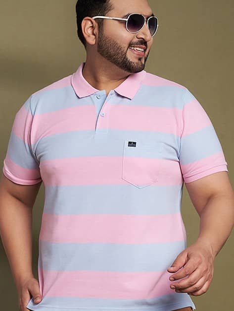 AUSTIVO Men Cotton Blend Regular Fit Striped Polo T Shirt ( Maroon )