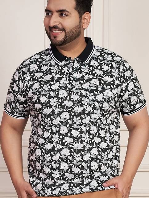 AUSTIVO Men Cotton Blend Regular Fit Printed Polo T Shirt ( Black ) AUSTIVO Men Cotton Blend Regular Fit Printed Polo T Shirt ( Black )