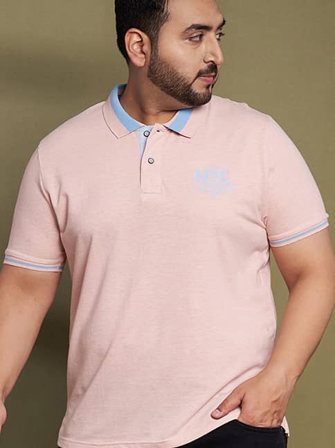 AUSTIVO Men Cotton Blend Regular Fit Solid Polo T Shirt ( Light Pink )