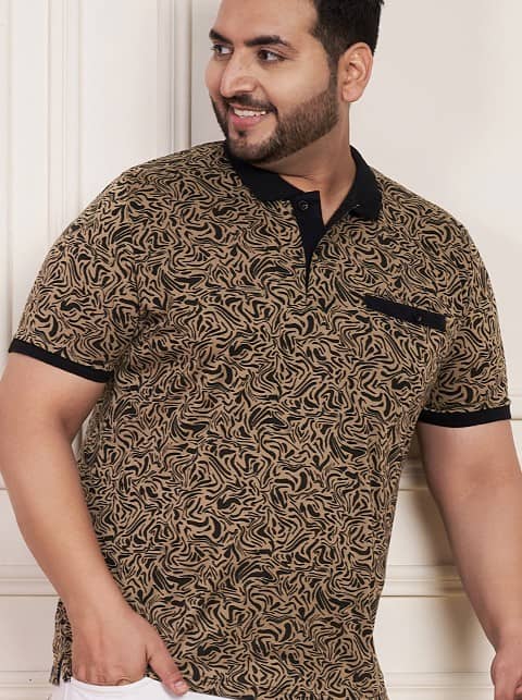 AUSTIVO Men Cotton Blend Regular Fit Printed Polo T Shirt ( Brown )
